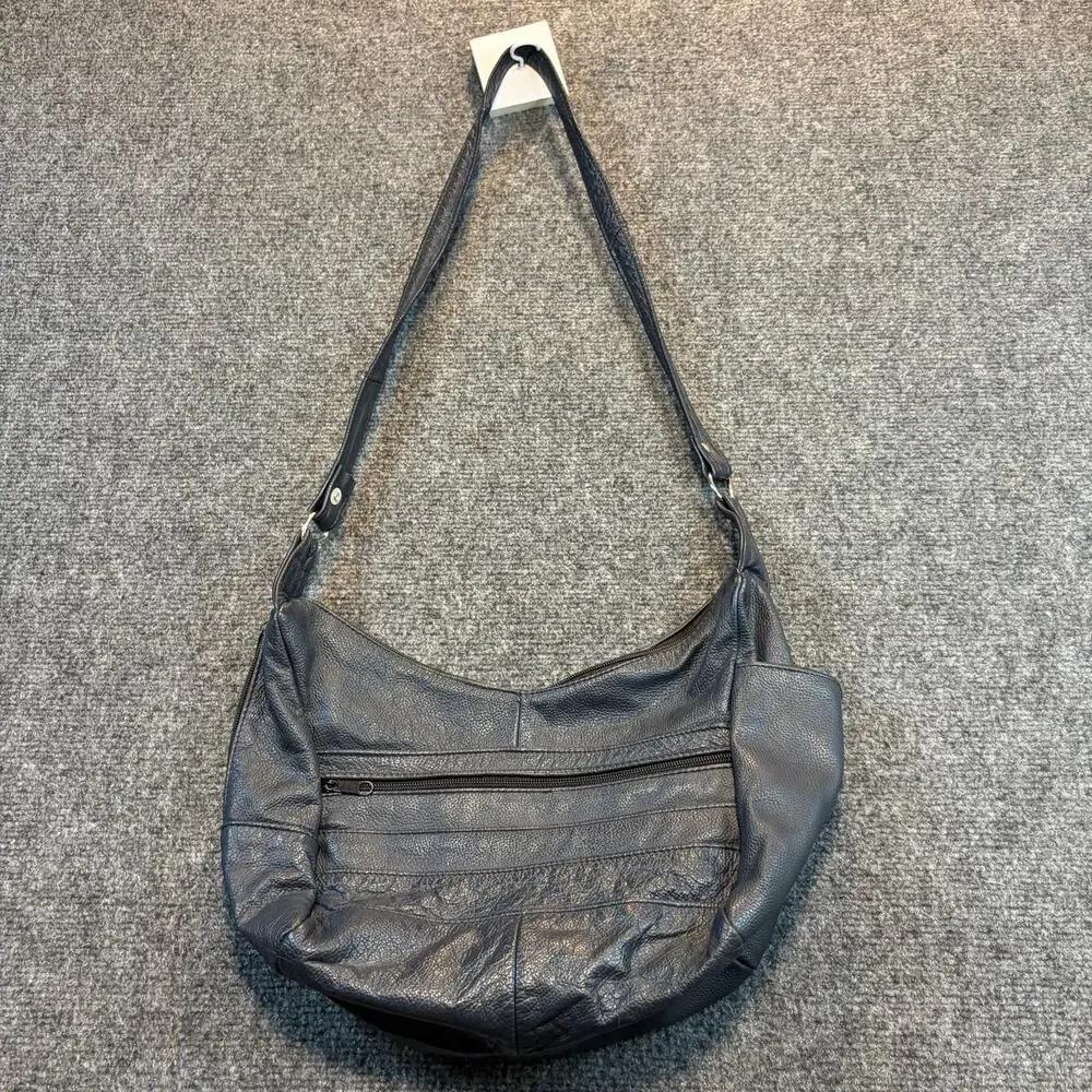 Vintage Black Pebbled Leather Hobo Shoulder Bag Purse Handbag Pocket Mexico